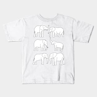 Elephants Line Art - White Kids T-Shirt